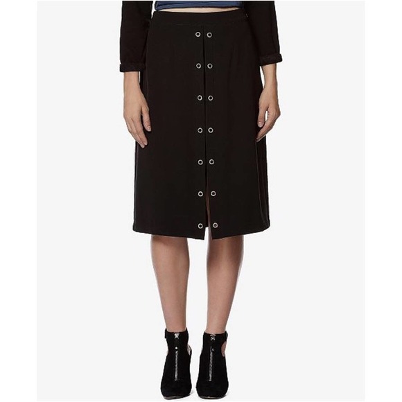 Avec Les Filles Black Front-Slit Grommet Skirt Size 8 - Picture 1 of 8